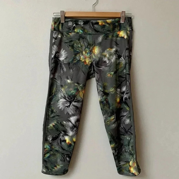 Adidas Energy Running Floral Crop Leggings Size Small Gray Climacool - Picture 13 of 13
